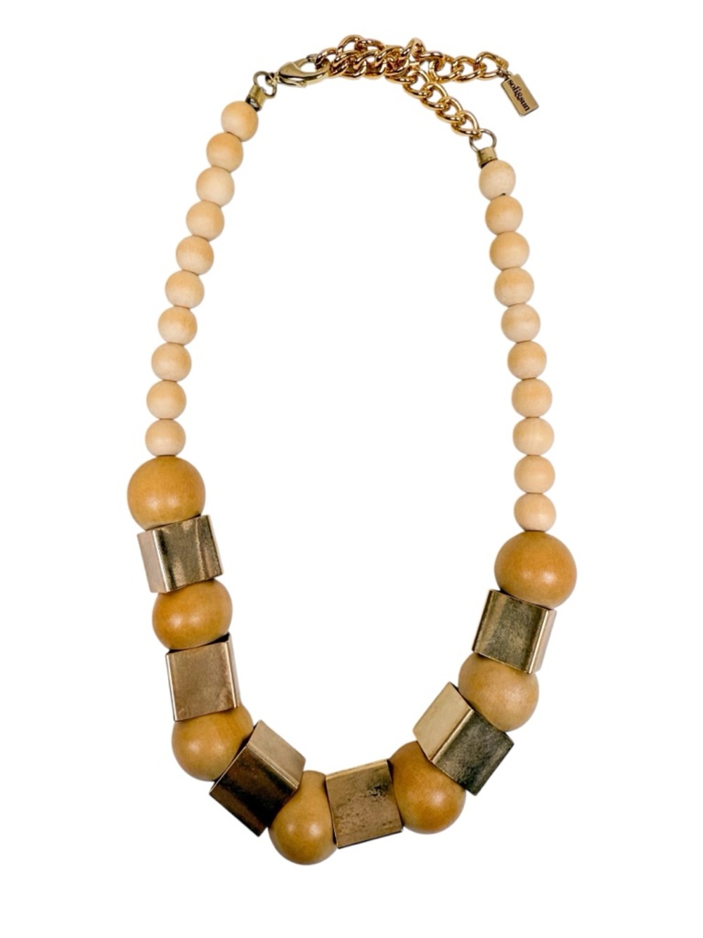 Soli&Sun Chunky Wooden Bead Necklace Gold Square Statement Necklace